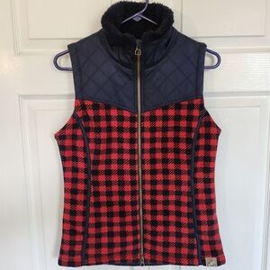 Noble Outfitters Equestrian Heritage Check Vest Red/Navy Fleece Wms Size S EUC